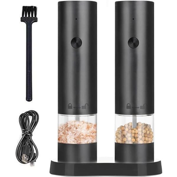 Elektrische zout- en pepermolen - USB oplaadbaar - Verstelbare grofheid - Kruiden met oplaadkabel - Borstelbasis - Geschikt voor Keuken - 2 stuks, Zout- en pepermolen met USB-Oplaadbaar Systeem