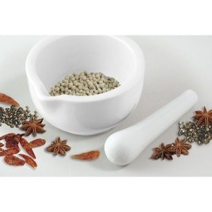 Fackelmann 45442 Vijzel en stamper, keuken vijzel stamper, keuken accessoires, vijzels en stampers, keukengerei, Porselein, 11,5 x 6,5 cm