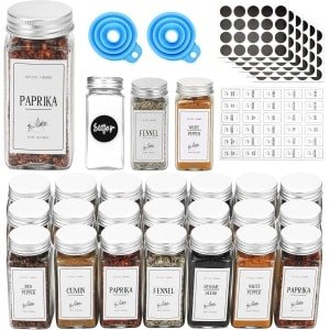 Glazen kruidenpotten set met deksels - 25 stuks, 120 ml, inclusief etiketten en accessoires voor een georganiseerde keuken