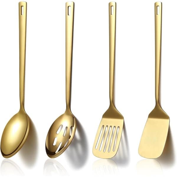 Gold Keukengerei Set 4Pcs, Titanium Gold Plating Roestvrij Staal KookgereiSet, Keukengereedschap Spatels Set, Kooklepels, Home Essentials Keuken Gadgets Accessoires