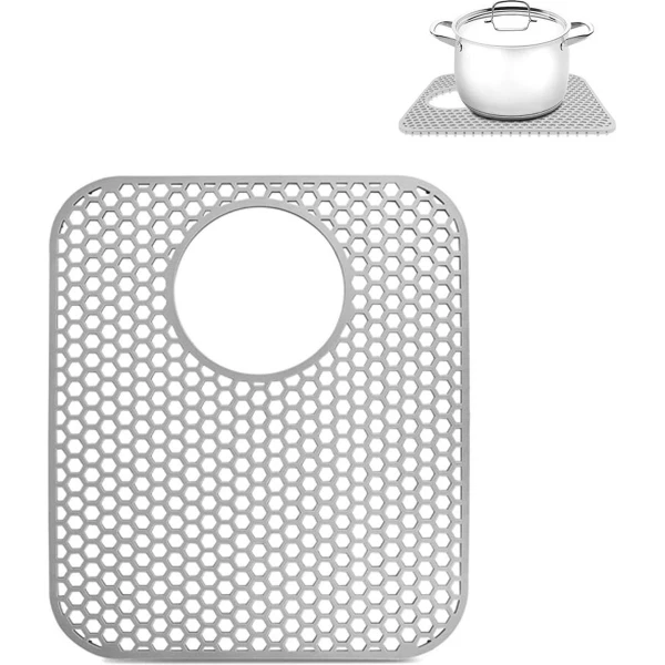 Gootsteenmat - Grijs - 30 X 35 Cm - Keuken Accessoires - Gootsteen Beschermer - Spoelbakmat - Wasbak Matje - Afdruipmat - Aanrechtmatje - Onderzetters Siliconen - Siliconen - Anti Kras