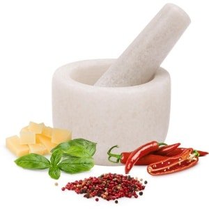 H&S vijzel met stamper set - Ø 8,5 cm - Keuken accessoires - Vijzels om kruiden noten of medicijnen te malen - Maak pesto of guacamole - Wit marmer