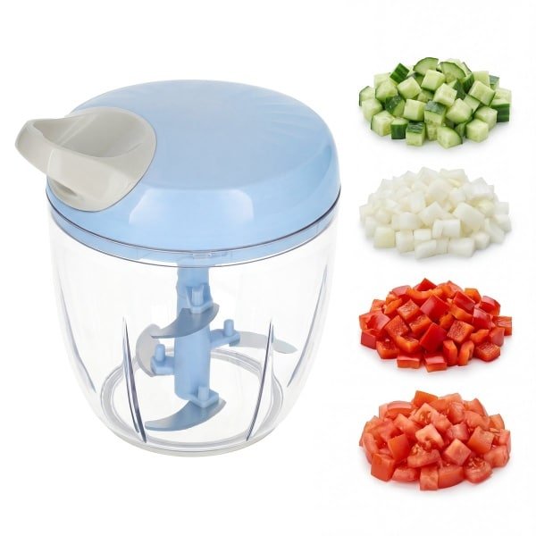 Handmatige Hakmolen XL - 900 ML - 5 Scherpe Messen - Groentesnijder - Mandoline Keukensnijder - Foodprocessor - Chopper - Keuken Accessoires - Blauw - Löwenthal