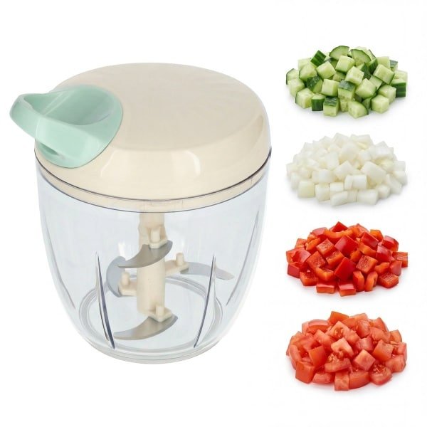 Handmatige Hakmolen XL - 900 ML - 5 Scherpe Messen - Mandoline Keukensnijder - Groentesnijder - Keuken Accessoires - Foodprocessor - Chopper - Crème - Löwenthal