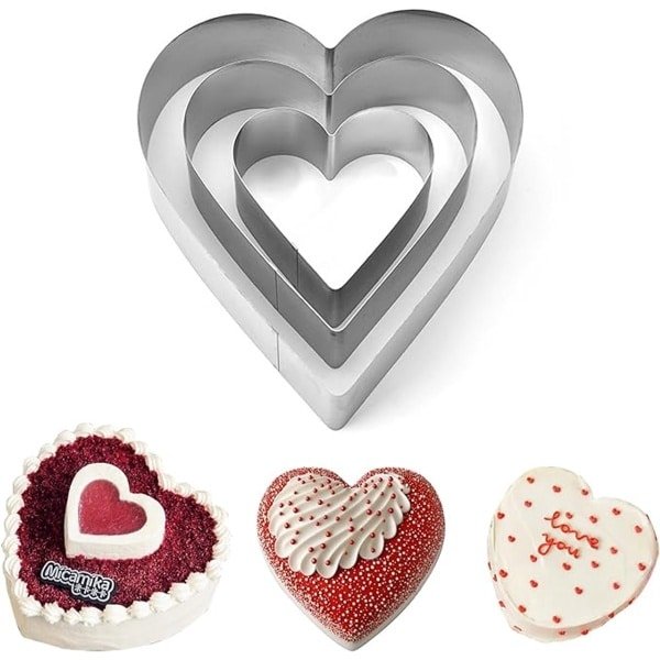 Hart bakvorm, 3 stuks hart bakvorm, roestvrij staal hart taartring, meerlaags taart bakvorm hart, hart taartvorm voor koekjes en taarten, DIY-taart keuken accessoires