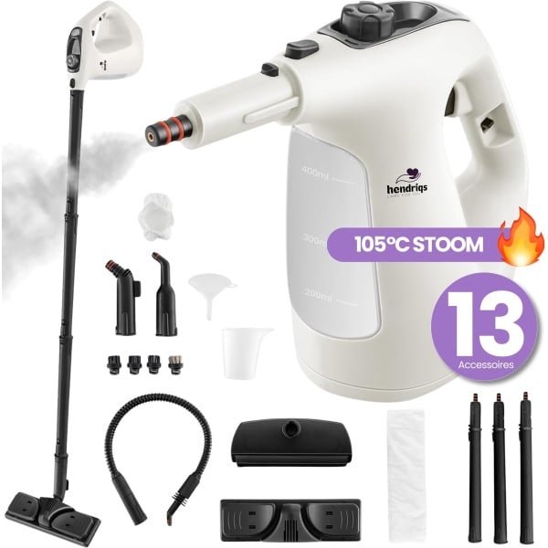 Hendriqs® XL Stoomreiniger 105 °C - Elektrische Dweil - Handstoomreiniger Stomer voor Vloeren & Keuken & Badkamer & BBQ & Ramen - Handstoomreiniger Schoonmaak - Stoomdweil Vloer - Stoomapparaat Reiniger - Handstomer - Steam Cleaner