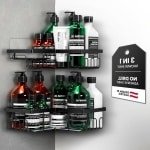 - Hoek Doucherek Set van 2 - Zelfklevend & voor Boren - Badkameropslag | Badkamerplank Roestvrij Staal | Doucheplanken voor Bad & Keuken Accessoires Doucheopslag - Zwart