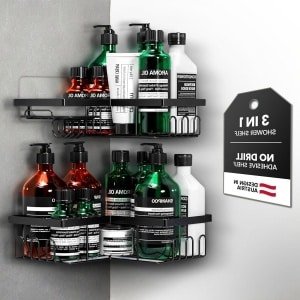 - Hoek Doucherek Set van 2 - Zelfklevend & voor Boren - Badkameropslag | Badkamerplank Roestvrij Staal | Doucheplanken voor Bad & Keuken Accessoires Doucheopslag - Zwart