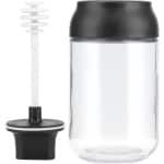 Honingpot met lepel - Opslagfles 250 ml voorraadpot - Verzegeld glas - Originele honingpot met zwart deksel - Thuis keuken accessoire