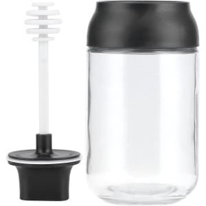 Honingpot met lepel - Opslagfles 250 ml voorraadpot - Verzegeld glas - Originele honingpot met zwart deksel - Thuis keuken accessoire