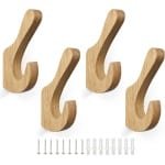 Houten kledinghaken set van 4, massief houten wandhaken met dubbele haken, inclusief schroeven en expansiebuis - garderobe accessoires voor woonkamer, slaapkamer, keuken