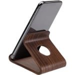 Houten smartphone houder van walnoothout 8,7x7,5x6cm - Draagbare standaard voor bureau, bed en keuken - Bureautelefoon accessoire - Kantoor en bureau accessoires - Stijlvolle houten standaard