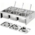 Ingrediëntenbakken set met 6 RVS bakken, deksels en lepels - 6-vaks tray voor pizzatoppings - keuken en horeca accessoire.