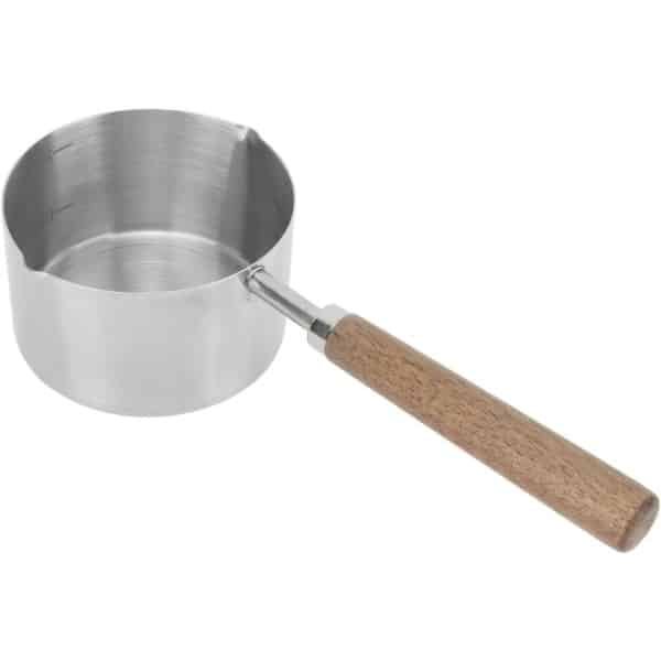 JGS Premium - Mini steelpan 200 ml roestvrij staal melk boter pan - met walnoot handvat - draagbare boter warmer - voor thee en soep - keuken accessoire