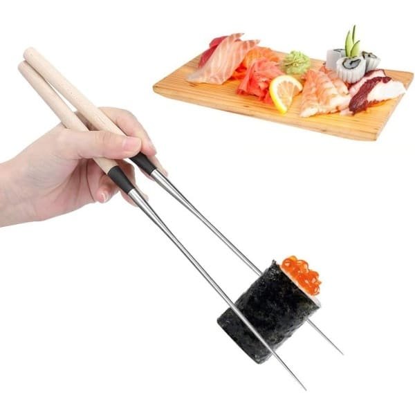 JGS Premium - Roestvrijstalen Eetstokjes Japanse Sushi Accessoire Met Houten Handvat - Keuken Kookstokjes, Metaal en Hout, Lang en Veelzijdig, Voor Sushi en Koken