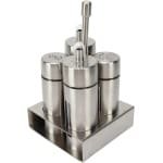 JGS Premium - Set RVS Olieazijn Peper Cruet met Standaard - Keuken en Restaurant Accessoire