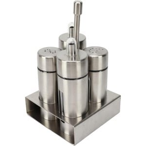 JGS Premium - Set RVS Olieazijn Peper Cruet met Standaard - Keuken en Restaurant Accessoire
