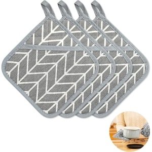 Katoenen pannenlappen set van 4, hittebestendig, 17 x 17 cm, keuken accessoires, grijs.