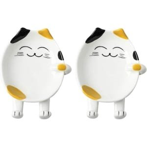 Keramische lepel rust in de vorm van een witte kat - set van 2 - kachel accessoire - koffie lepel rust - porseleinen keukengerei - rust voor lepel - decoratief item voor keuken