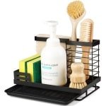 Keuken spoelbakorganizer met afvoerpan en sponshouder - Zwart, gootsteenplank, afwasorganizer, wastafel accessoire.