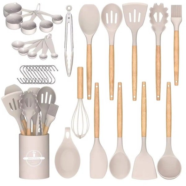 Keukengerei set - Keukengerei met antiaanbaklaag - Roestvrij staal en siliconen Kookgerei - Keukengereedschap Gadgets Accessoires Lepels Draaispanen Spatels Lepel set - 33 stuks Siliconen Set