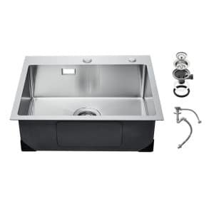 Keukenspoelbak - Inbouw/Opbouw - 55 x 45 x 19 cm - RVS - Enkele Kom - Met Accessoires - Geschikt voor Keuken, Bar en Camper