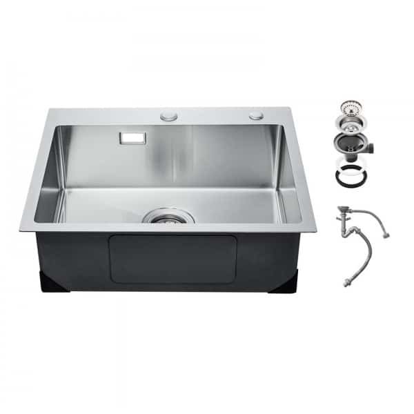 Keukenspoelbak - Inbouw/Opbouw - 55 x 45 x 19 cm - RVS - Enkele Kom - Met Accessoires - Geschikt voor Keuken, Bar en Camper