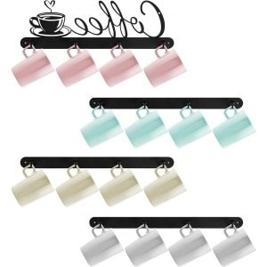 Koffiebekerhouder voor aan de muur gemonteerd metaal - koffiemok hanger met 16 haken - koffietekens decoratie - keuken en koffiebar accessoires