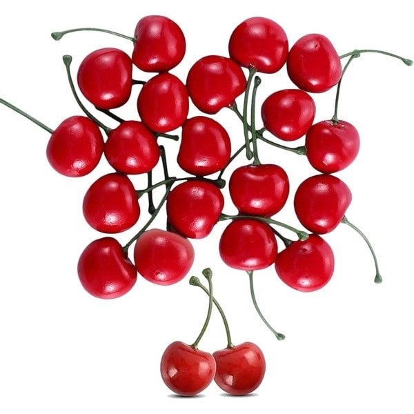 Kunstmatige kersen - decoratie - simulatie - rood - fruitdecoratie - levensecht - thuis decoratie - valse fruit - keuken decoratie - party accessoire - bureau versiering - 20 stuks - geschikt voor binnen - kersenmodel - versiering.