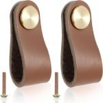 Lederen ladetrekknoppen - Set van 2 dressoirknoppen - Kasthandvat - Zachte koeienhuid meubelknoppen - Handgemaakte PU-garderobedeur trekt handgrepen - Kast - Keuken - Meubels - Accessoires.