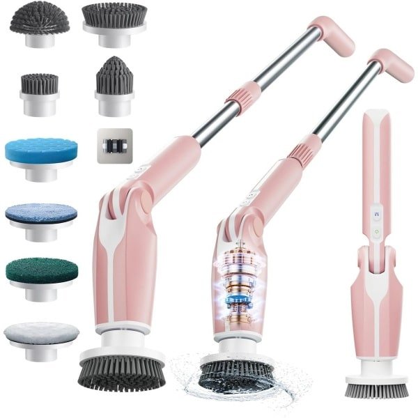 MELVRA Elektrische Reinigingsborstel - Draaiborstel - 8 Verwisselbare Borstelkoppen - Met Afstandsbediening - Verstelbare Handgreep 38-132 cm - 2 Snelheden - Voor Badkamer & Keuken