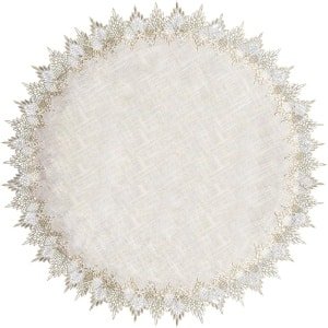 MK Stoer - Tafelkleed - Keuken - Stofdichte bescherming - Kanten rand - Rond - Beige - Eettafel accessoire - Linnen - Geschikt voor ronde tafels - Salontafel decoratie met kanten afwerking