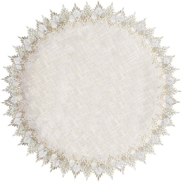MK Stoer - Tafelkleed - Keuken - Stofdichte bescherming - Kanten rand - Rond - Beige - Eettafel accessoire - Linnen - Geschikt voor ronde tafels - Salontafel decoratie met kanten afwerking