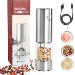 Maalmolen - Elektrische Pepermolen - Zoutmolen - Usb-Oplaadbare - Instelbare Maalgraad En Led-Verlichting - Bediening Met ééN Druk Op De Knop Voor Barbecue, Keuken, Restaurant, Camping - Zilver