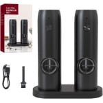 Maalmolen - Zoutmolen - Zoutmolen Elektrisch - Usb Oplaadbare Elektrische Zout- En Pepermolenset Met Oplaadstation, Keramische Maalschijven En Led-Indicator - Automatische Molen Voor Thuis En In De Keuken - Zwart