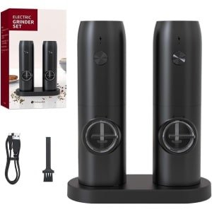 Maalmolen - Zoutmolen - Zoutmolen Elektrisch - Usb Oplaadbare Elektrische Zout- En Pepermolenset Met Oplaadstation, Keramische Maalschijven En Led-Indicator - Automatische Molen Voor Thuis En In De Keuken - Zwart