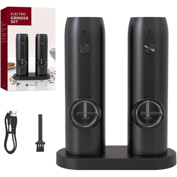 Maalmolen - Zoutmolen - Zoutmolen Elektrisch - Usb Oplaadbare Elektrische Zout- En Pepermolenset Met Oplaadstation, Keramische Maalschijven En Led-Indicator - Automatische Molen Voor Thuis En In De Keuken - Zwart
