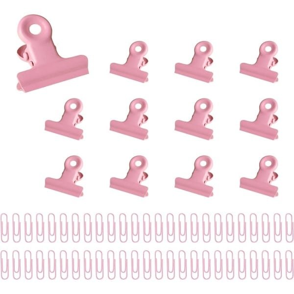 Metalen Bulldog Binderclips 12+50 stk. Roze Kleine Scharnierklemmen voor Kantoor-Thuis-Keuken - Stevige Paperclips - Foto-Papier Organisatie Accessoires