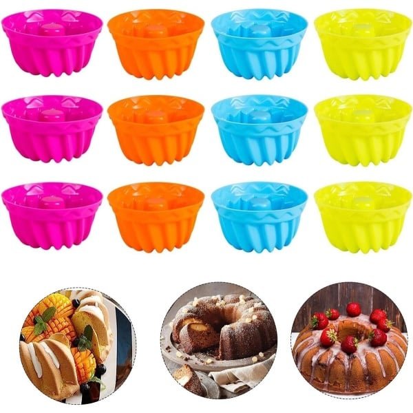 Mini Guglhupf Mallen - Set van 12 Stuks - Herbruikbaar - Voor Informele Bijeenkomsten - Rood Oranje Groen Blauw - Keuken Accessoires