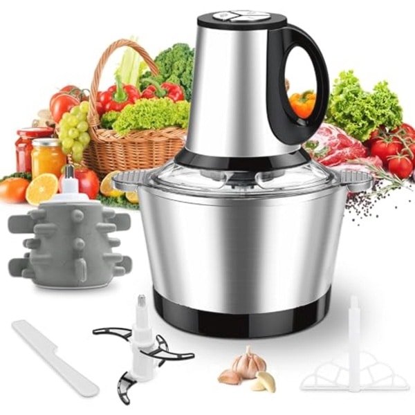 Mini Hakker 600W - Elektrische Vleesmaler met 3 Snelheden en 2L RVS Kom voor Keuken, Babyvoeding en Huisdier Voeding