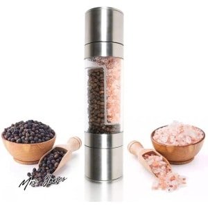 Mrs. Jones Dubbele zout- en pepermolen 2-in-1 roestvrij staal verstelbare keramische maalwerk - keuken accessoire - moderne keuken gadget .