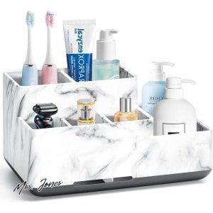 Mrs. Jones Tandenborstelhouder afneembare antislip elektrische tandenborstelhouder met 6 compartimenten en afvoergaten voor badkamer keuken en familie - wit marmer .