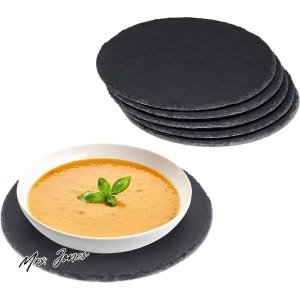 Mrs. Jones leisteen serveerplank 6 stuks rond 25 cm pizzabord serveren beschrijfbaar buffet onderzetter antraciet buffet decoratie keuken accessoires .