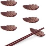 Natuurlijke Houten Eetstokje Rest in Blad Vorm - Set van 5 - Houten Lepel en Vork Houder - Japanse Stijl - Keuken Accessoire