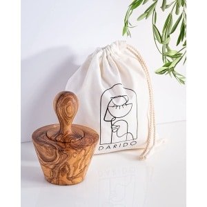 Natuurlijke Olijfhout Vijzel en Stamper Set - Knoflook Pers - Handgemaakt - 18x12 cm - Houten Kruidenmolen - Noten Vermaler Kom - Keuken Accessoires met Kruidenmalers