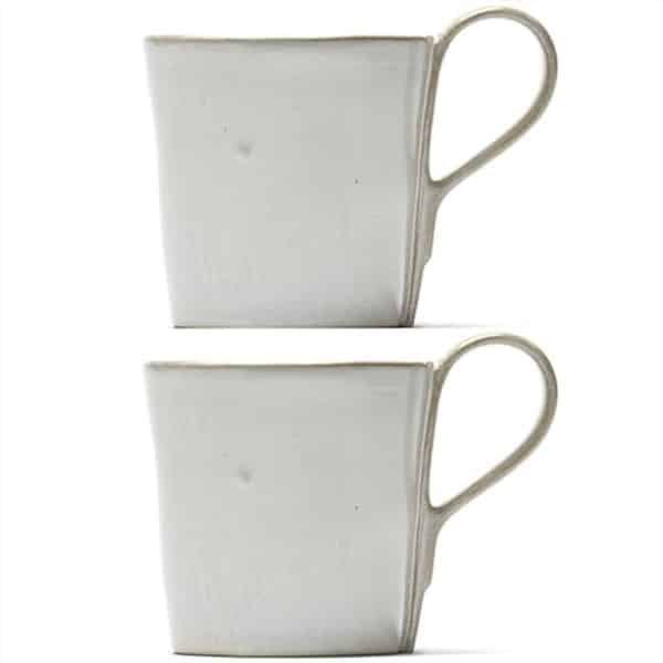 Off-White Steengoed Koffiekoppen | Set van 2 Herbruikbare Mok met Handvat | Perfect voor Espresso en Latte | Keuken Accessoires