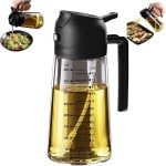 Oliefles - Inclusief Kook Ebook - Olijfolie Fles Verstuiver voor Keuken - Glazen olijfoliespuitfles - Glazen spuitfles - Multifunctioneel voor koken - 470ml - Zwart - Geschikt voor keukengadgets en airfryer-accessoires