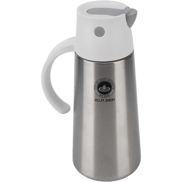 Olijfolie Container voor Keuken met Automatische Flip Dop - RVS Olie Azijn Dispenser - Lekvrije Olie Flessen - Koken en Bakken Accessoires - Wit