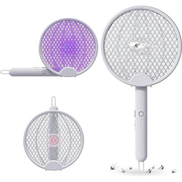 Opvouwbare elektrische vliegenmepper 3000 V met dicht 3-laags net - USB-oplaadbaar - voor thuis keuken binnen en buiten