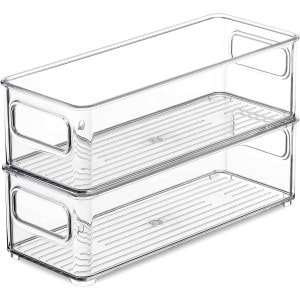 Organizer voor koelkast - Voorraaddozen met handvat - Stapelbaar opbergsysteem - Koelkast accessoires - 25 x 9,5 x 7,5 cm - Keuken opbergoplossing.